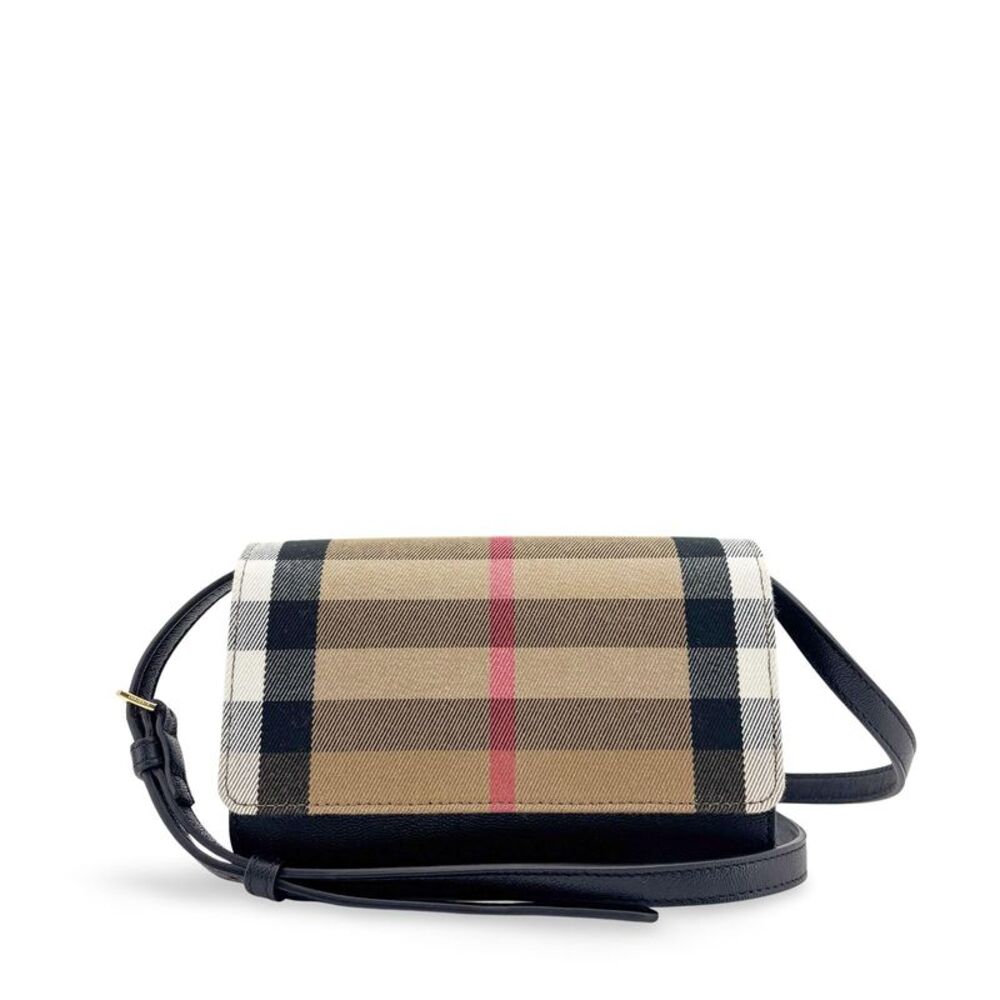 Burberry Vintage Check Leather Hampshire Crossbody Bag Black